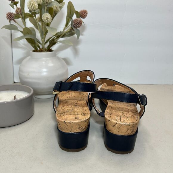 Bandolino Britni Platform Leather Sandals Buckle Sling Back Navy Women 8.5M NWOB - Picture 4 of 10
